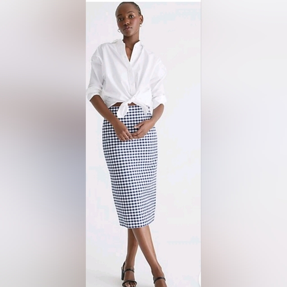 J. Crew Dresses & Skirts - J.Crew No. 3 Pencil Skirt Blue & White Gingham Bi-Stretch Cotton Size 8
